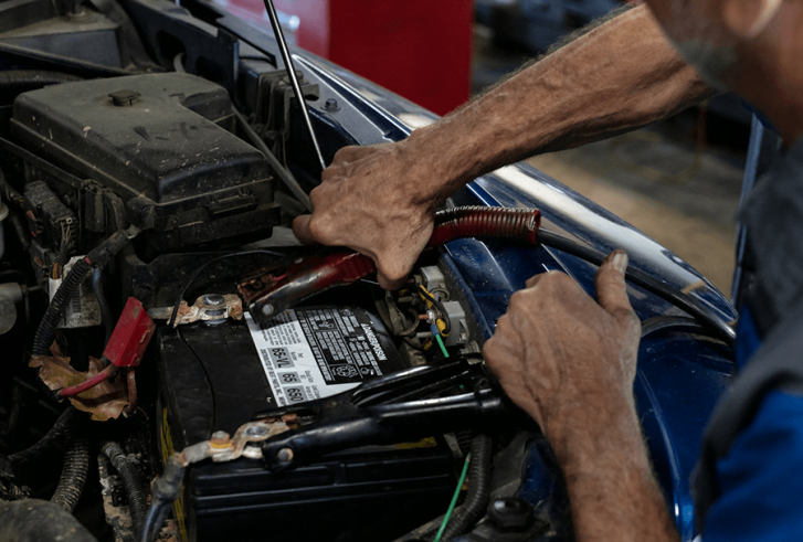 Autosmith technician servicing car battery